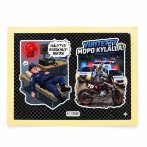 viritetty mopo kylällä tarra